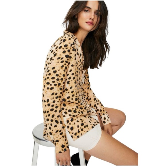 ARITZIA WILFRED Free Light Brown Leopard Print Long Sleeve Women's Blouse Size S - Picture 2 of 11